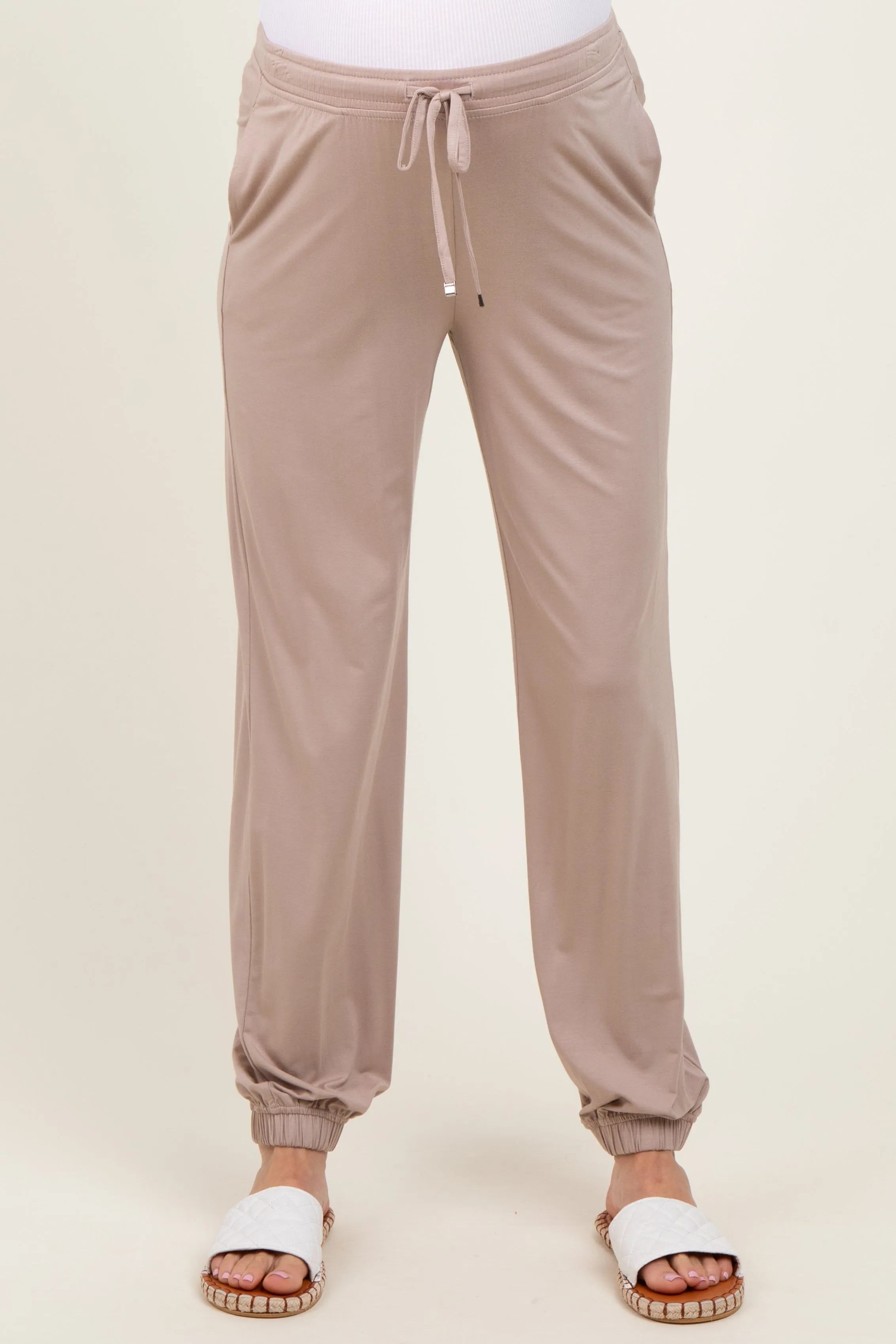 Beige Drawstring Maternity Jogger Pants sold by Pinkblush product image thumbnail 3