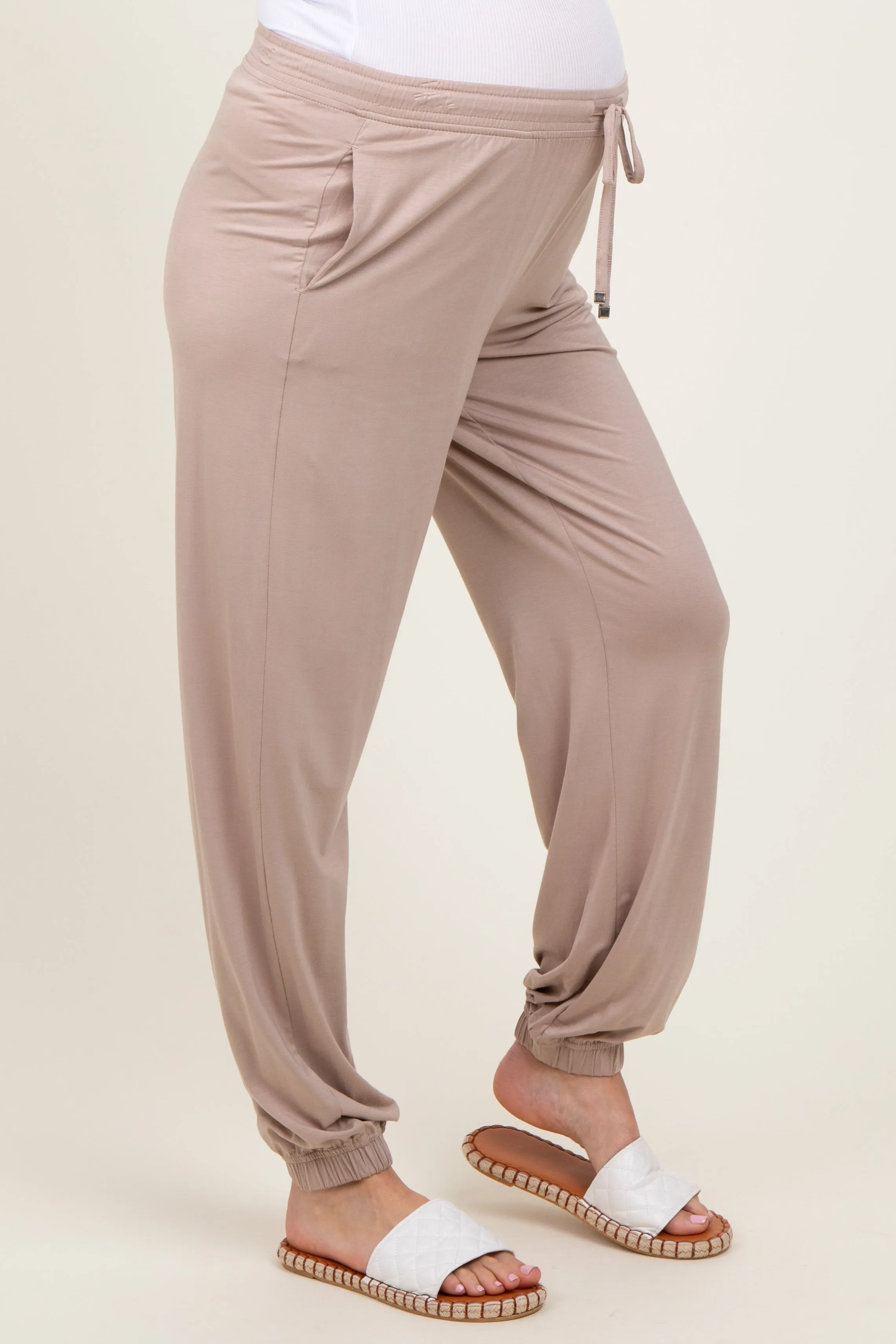 Beige Drawstring Maternity Jogger Pants sold by Pinkblush product image thumbnail 4