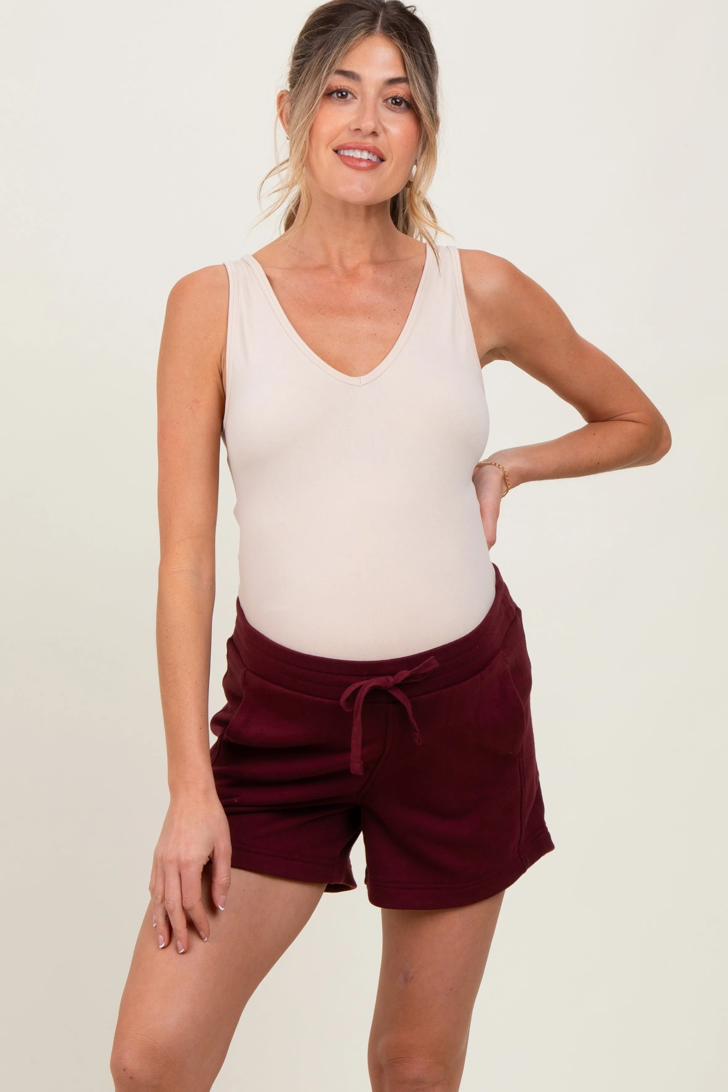 Burgundy Terry Maternity Shorts sold by Pinkblush product image thumbnail 5