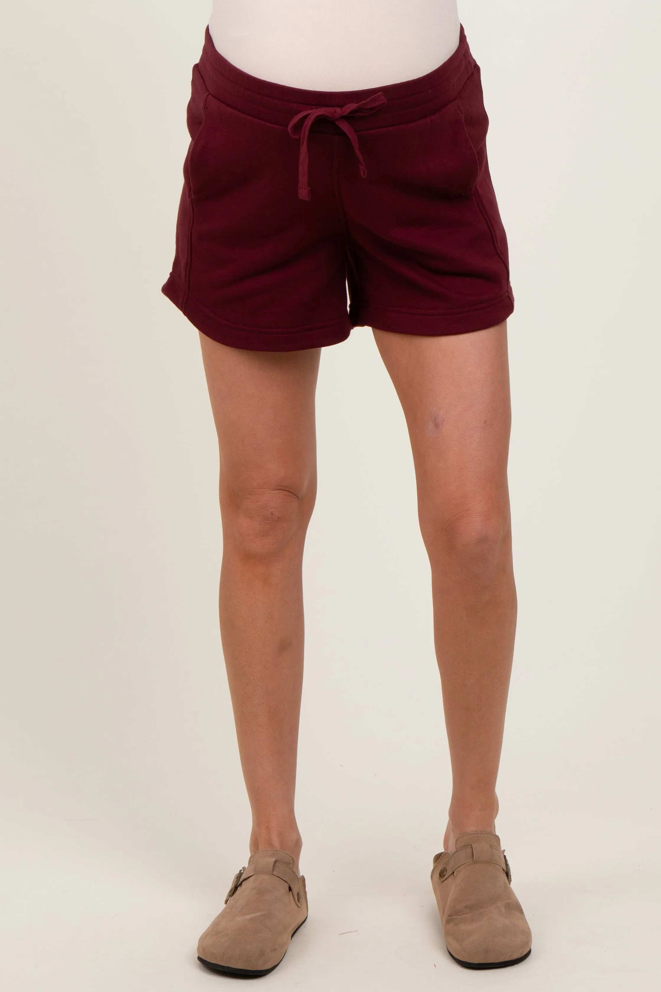 Burgundy Terry Maternity Shorts sold by Pinkblush product image thumbnail 2