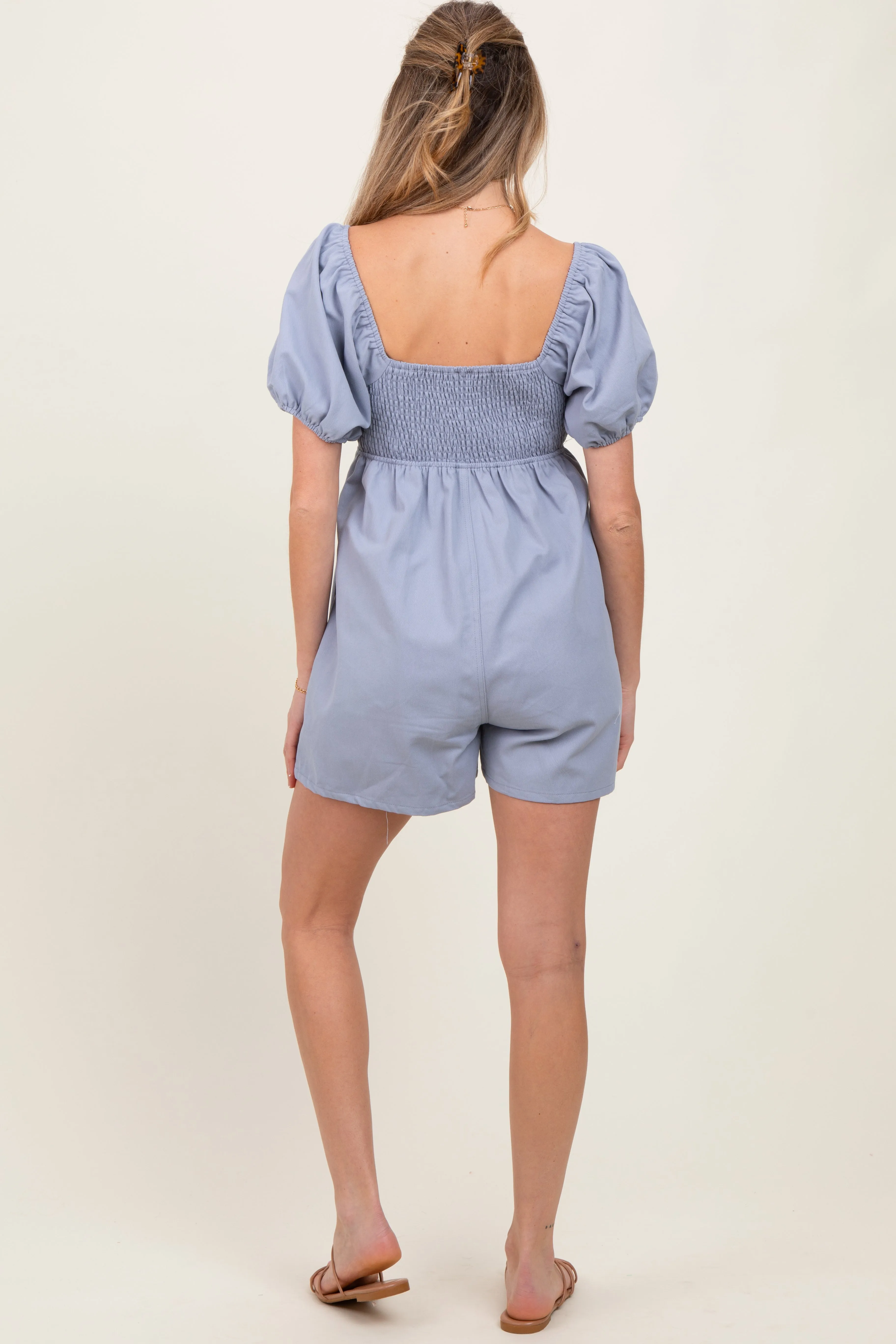 Light Blue Front Tie Maternity Romper sold by Pinkblush product image thumbnail 4