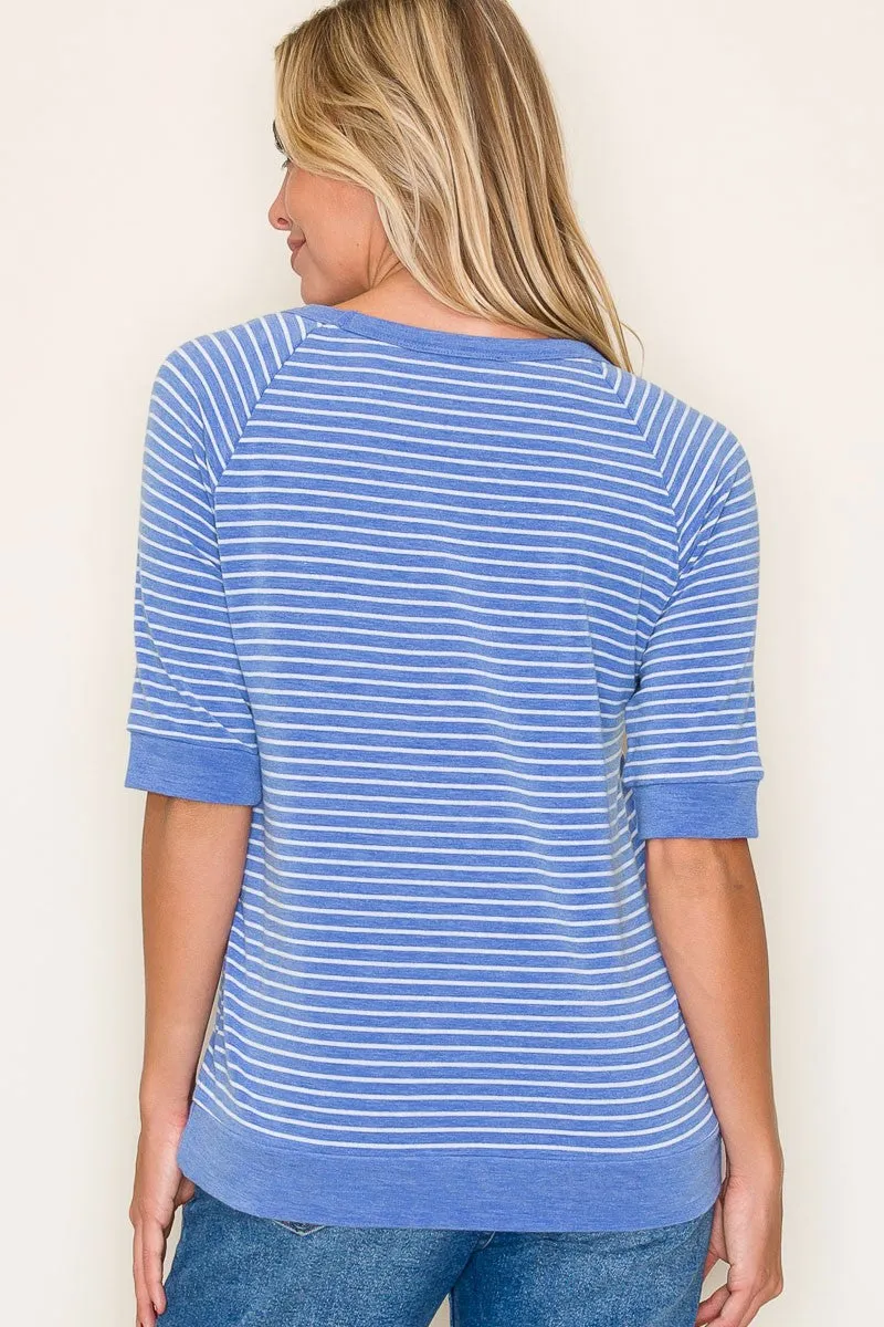 Blue Terry Striped Raglan Sleeve Top sold by Pinkblush product image thumbnail 4