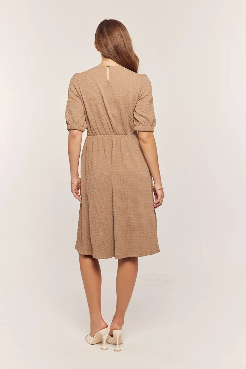 Taupe Textured Knit Puff Sleeve Midi Dress sold by Pinkblush product image thumbnail 2
