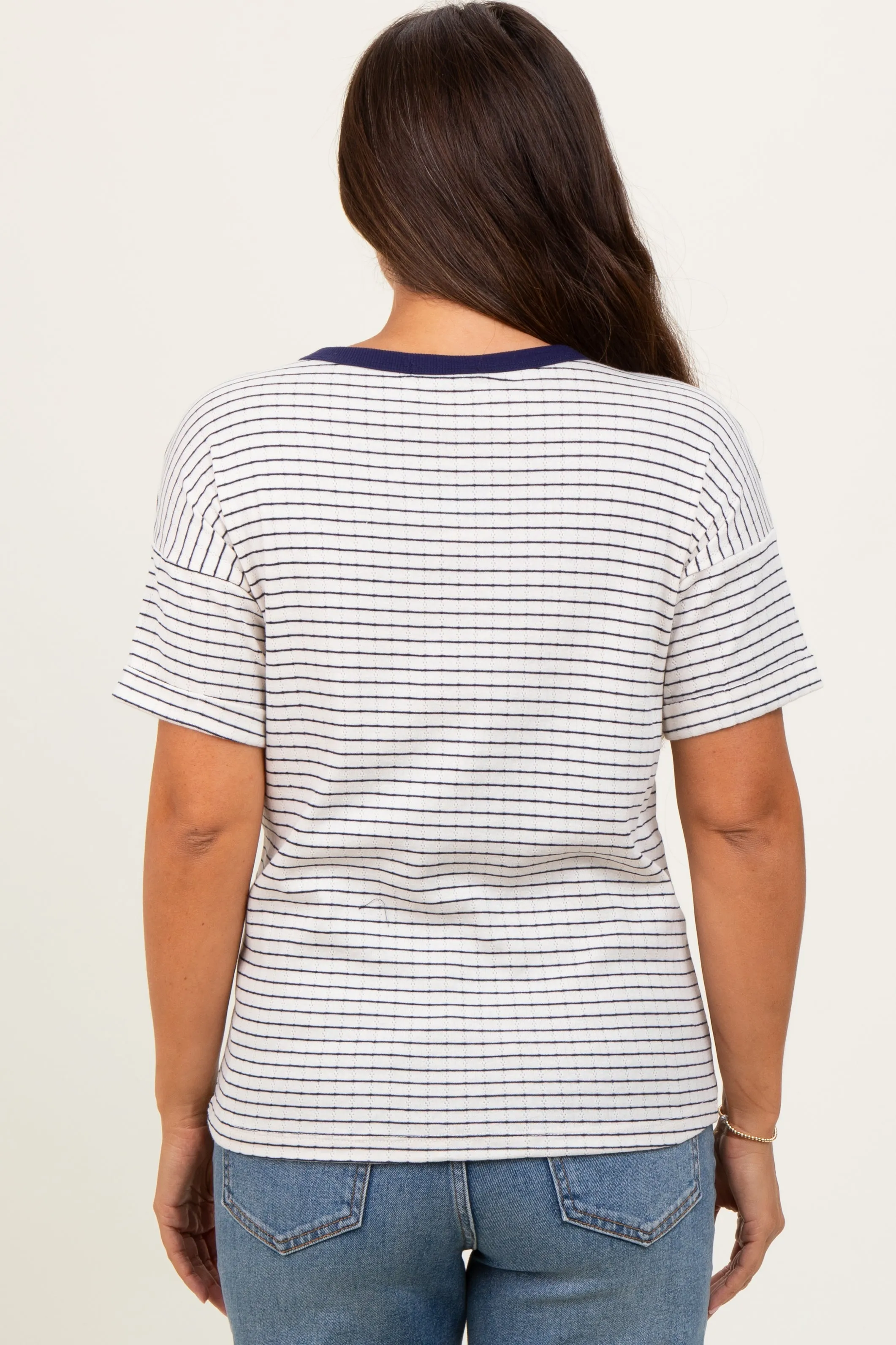 Navy Pointelle Knit Striped Maternity Top sold by Pinkblush product image thumbnail 4
