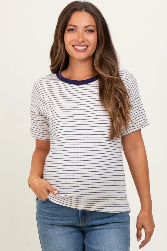 Navy Pointelle Knit Striped Maternity Top sold by Pinkblush
