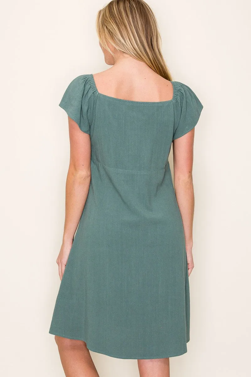 Olive Flutter Sleeve Button Accent Dress sold by Pinkblush product image thumbnail 3