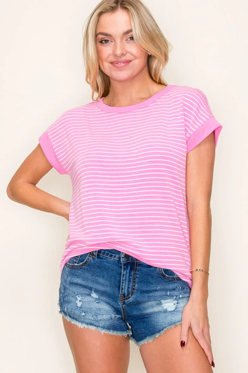 Pink Striped Terry Short Sleeve Top sold by Pinkblush product image thumbnail 3