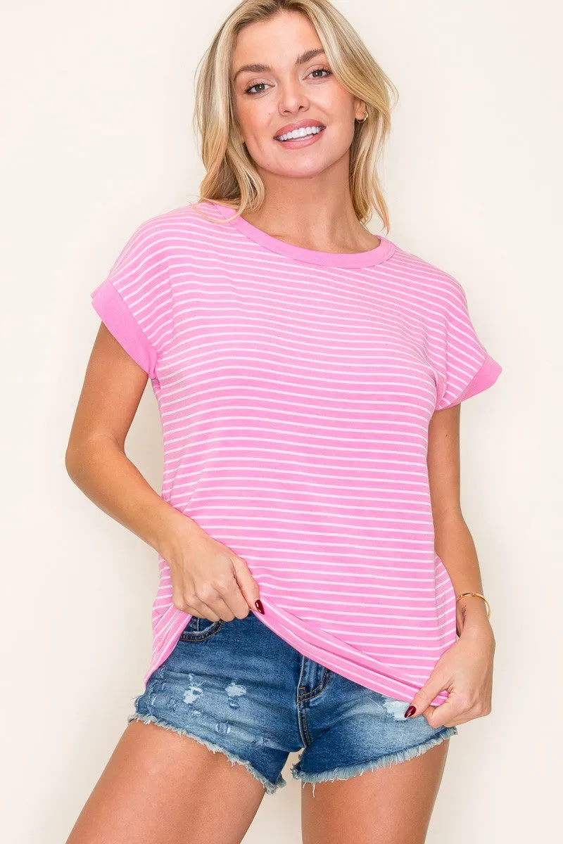 Pink Striped Terry Short Sleeve Top sold by Pinkblush product image thumbnail 2