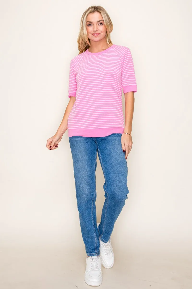 Pink Terry Striped Raglan Sleeve Top sold by Pinkblush product image thumbnail 5