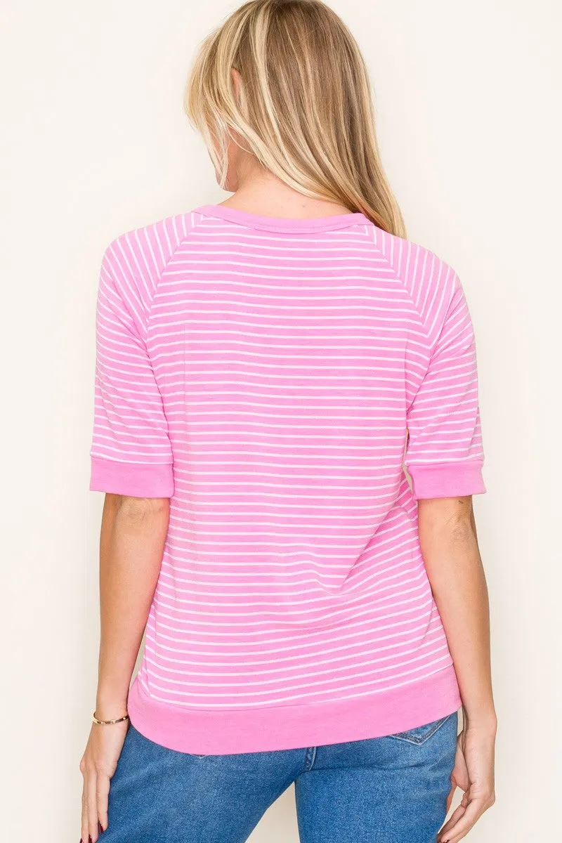 Pink Terry Striped Raglan Sleeve Top sold by Pinkblush product image thumbnail 4