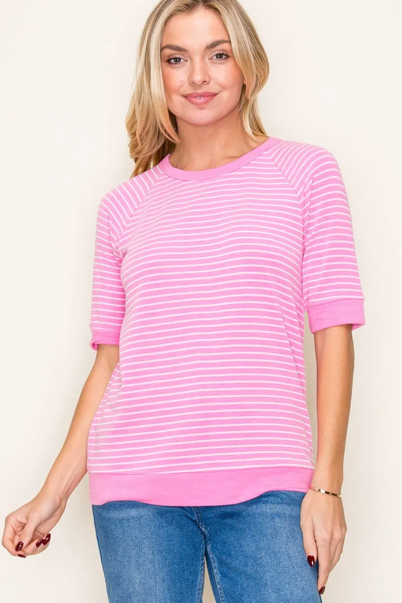 Pink Terry Striped Raglan Sleeve Top sold by Pinkblush
