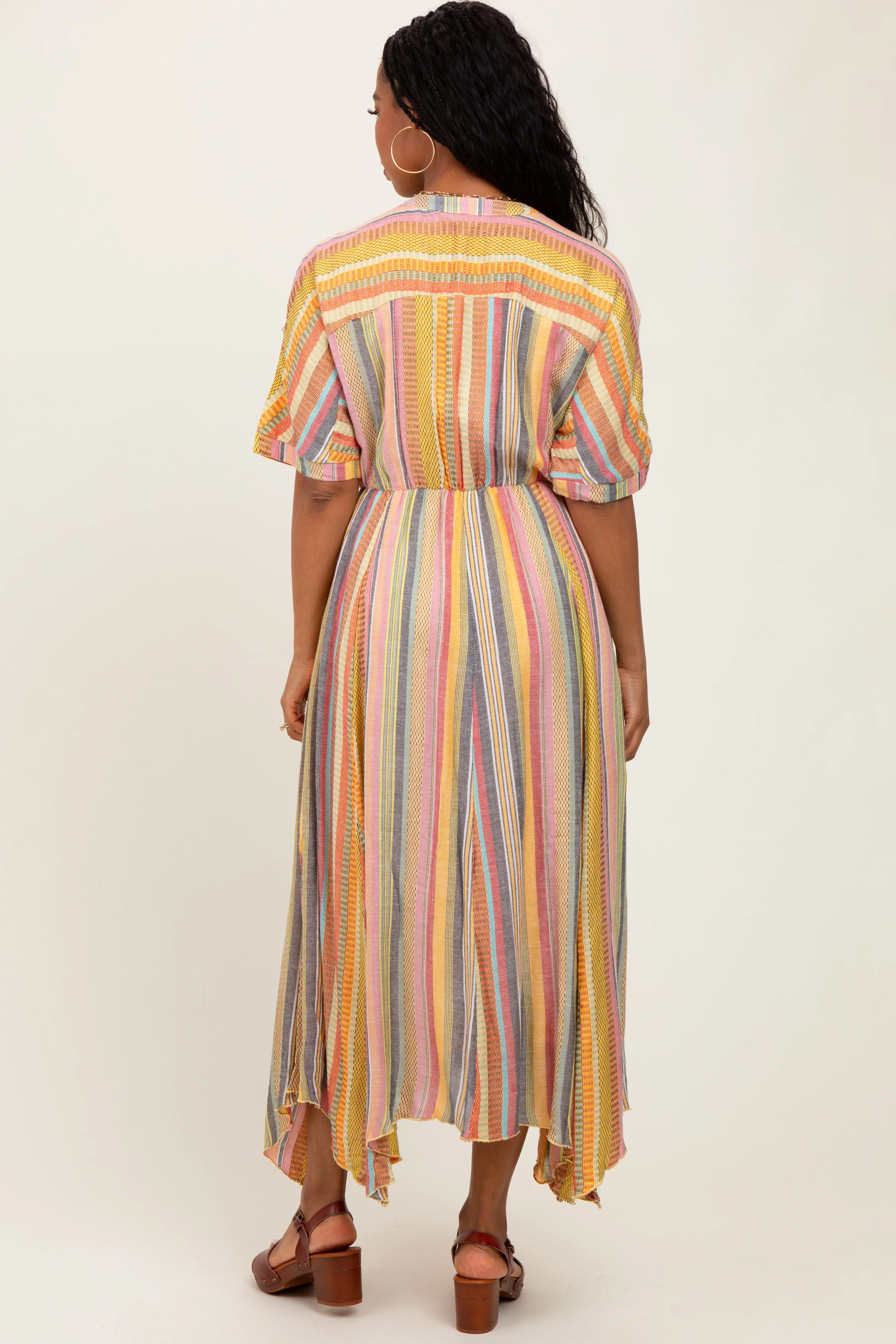 Yellow Striped Deep V-Neck Handkerchief Hem Midi Dress sold by Pinkblush product image thumbnail 3