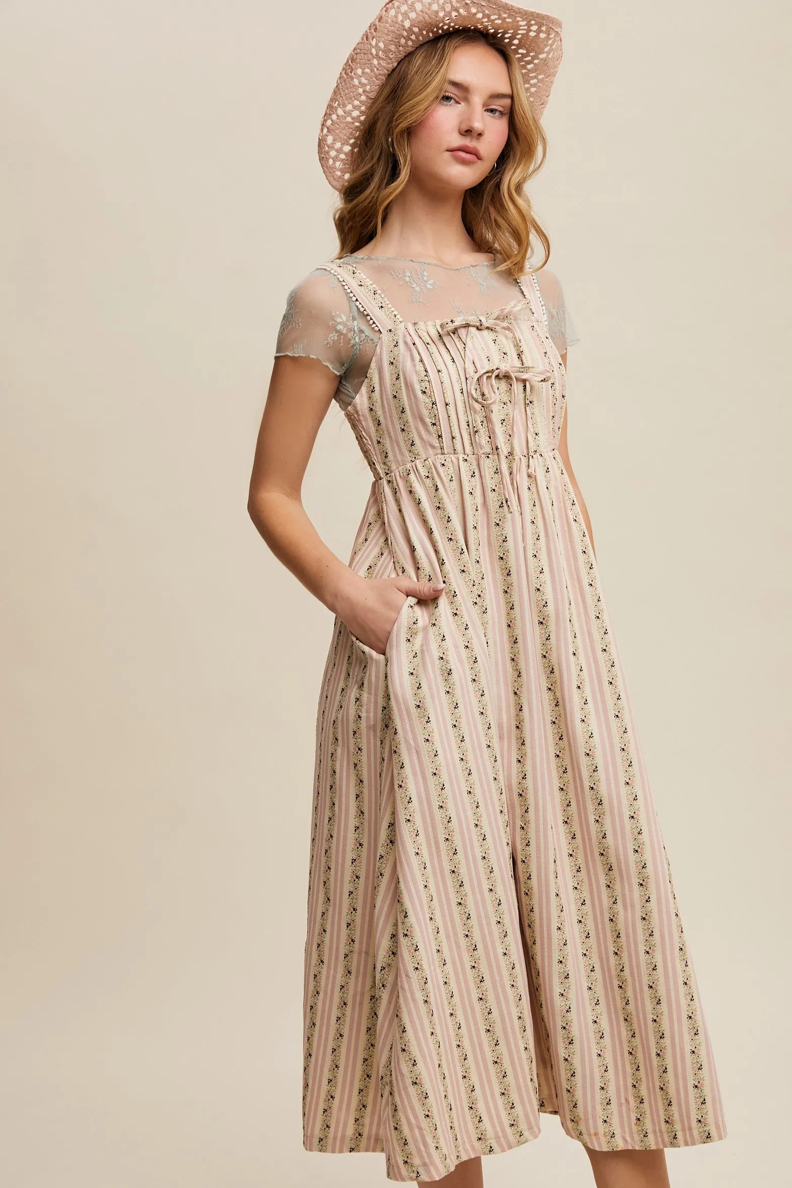 Pink Floral Embroidered Striped Midi Dress sold by Pinkblush product image thumbnail 3