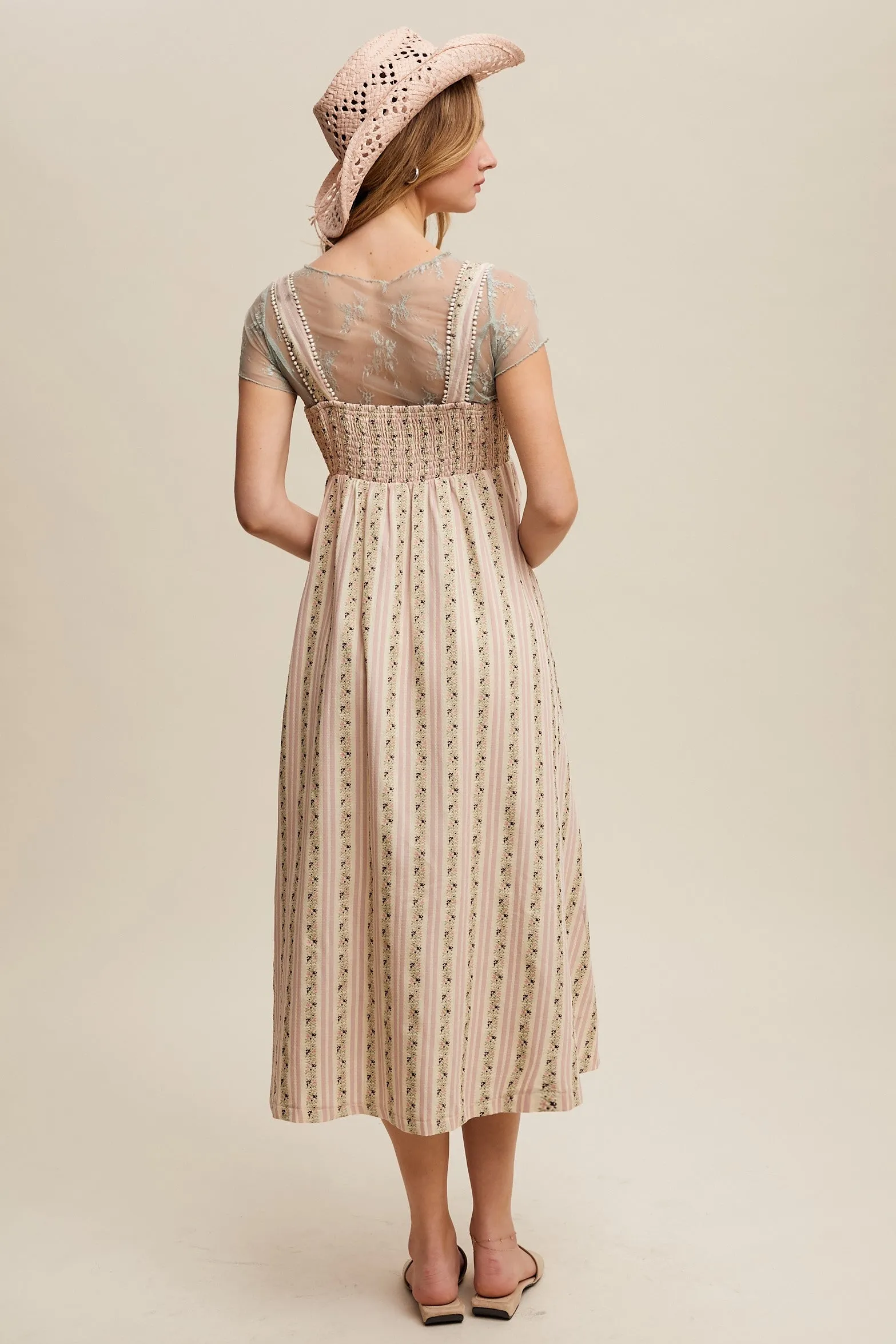 Pink Floral Embroidered Striped Midi Dress sold by Pinkblush product image thumbnail 4