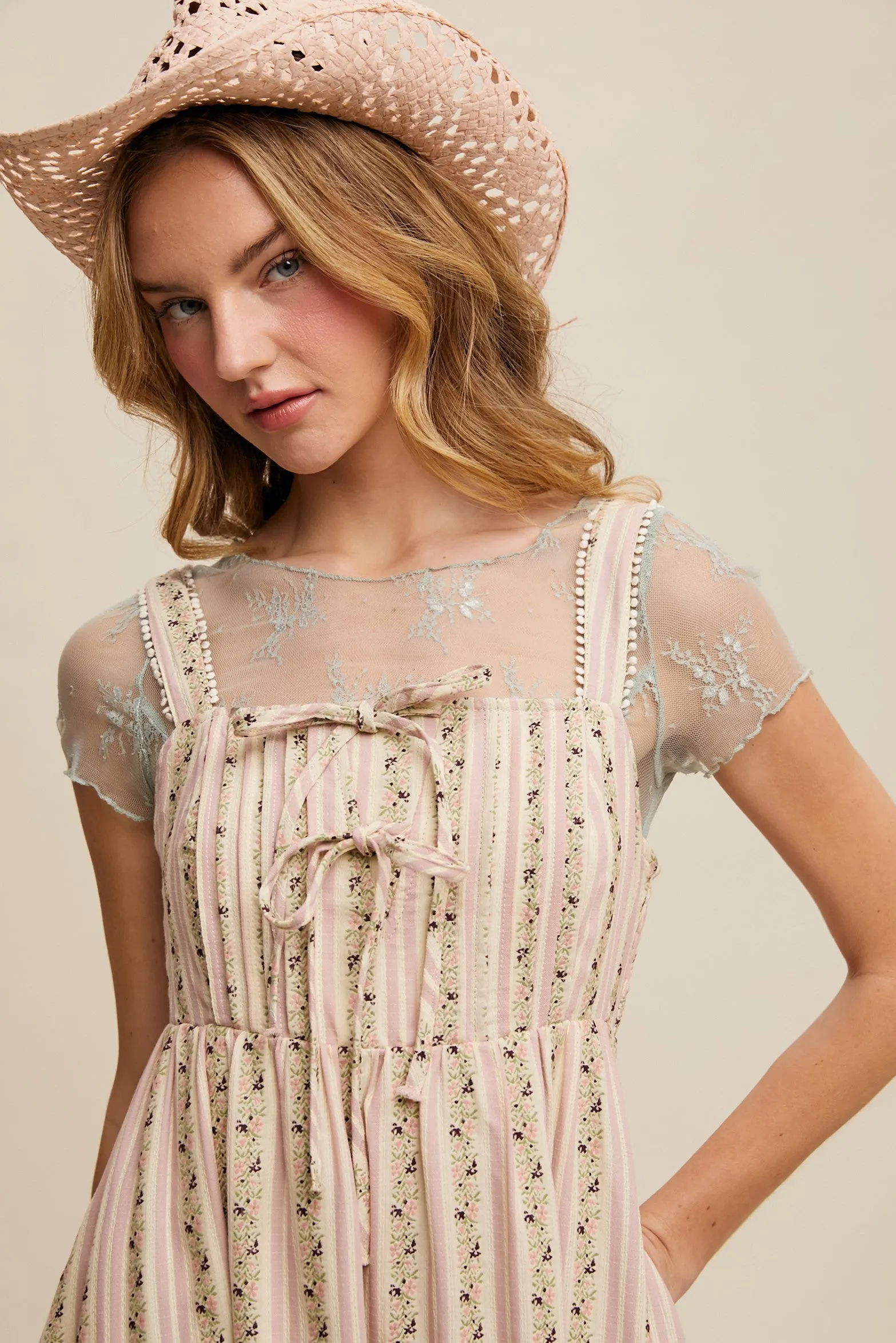 Pink Floral Embroidered Striped Midi Dress sold by Pinkblush product image thumbnail 5