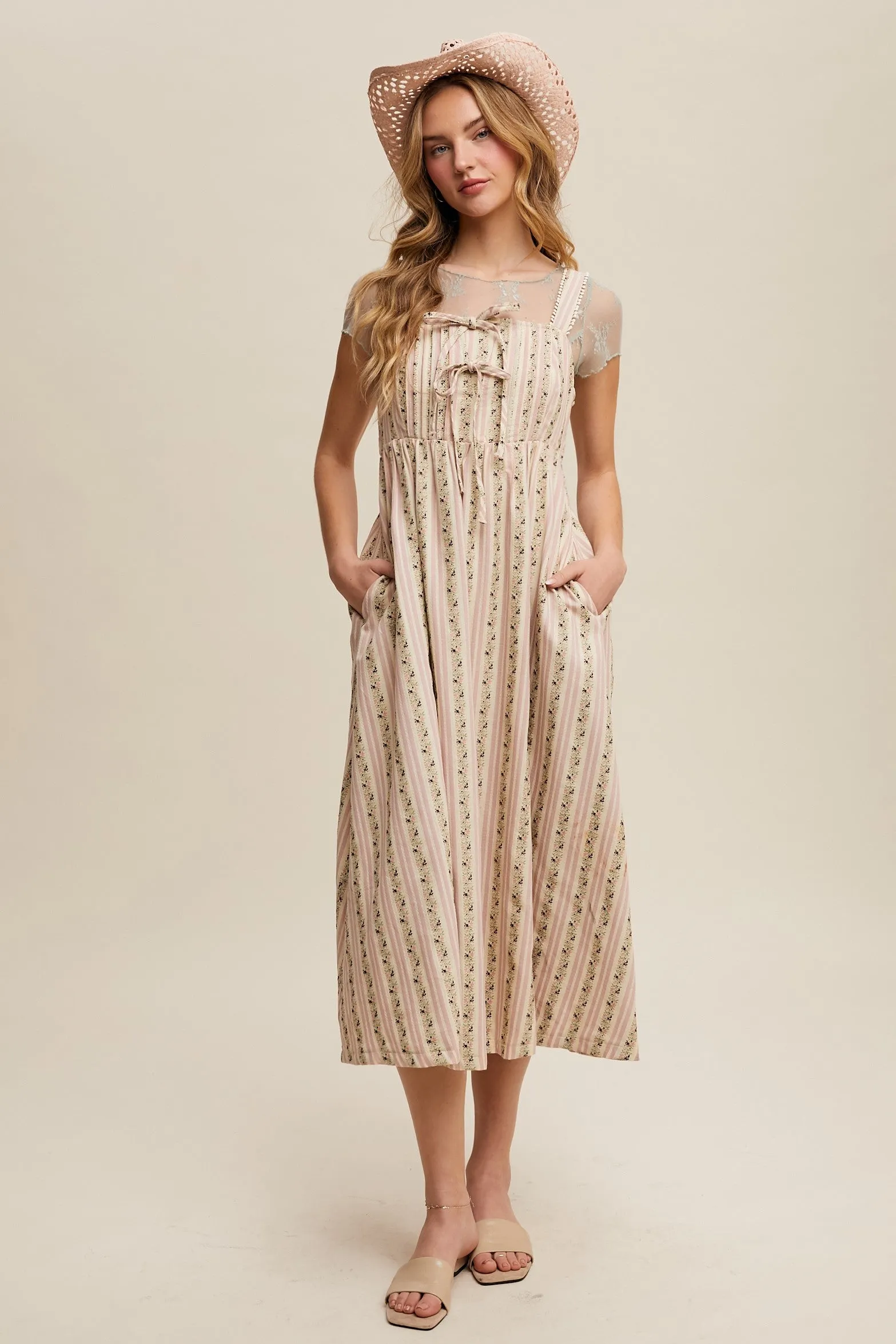 Pink Floral Embroidered Striped Midi Dress sold by Pinkblush product image thumbnail 2