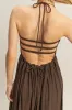 Brown Halter Neck Smocked Tiered Hem Maxi Dress sold by Pinkblush
