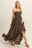 Brown Halter Neck Smocked Tiered Hem Maxi Dress sold by Pinkblush
