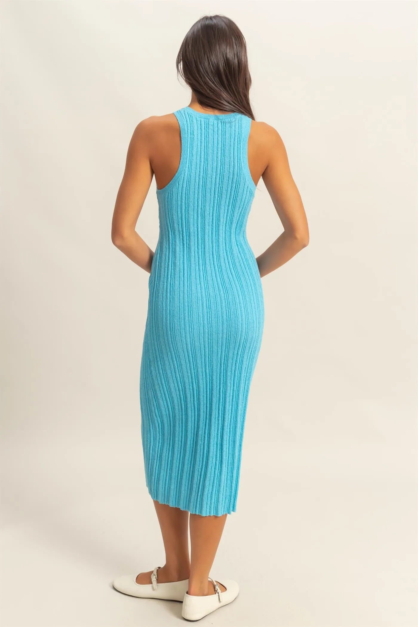 Blue Round Neck Bodycon Ribbed Knit Midi Dress sold by Pinkblush product image thumbnail 3