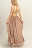 Taupe Halter Neck Smocked Tiered Hem Maxi Dress sold by Pinkblush