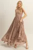 Taupe Halter Neck Smocked Tiered Hem Maxi Dress sold by Pinkblush