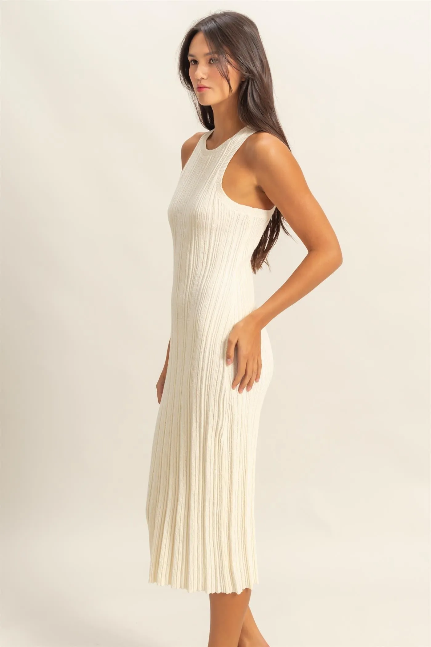 Ivory Round Neck Bodycon Ribbed Knit Midi Dress sold by Pinkblush product image thumbnail 3
