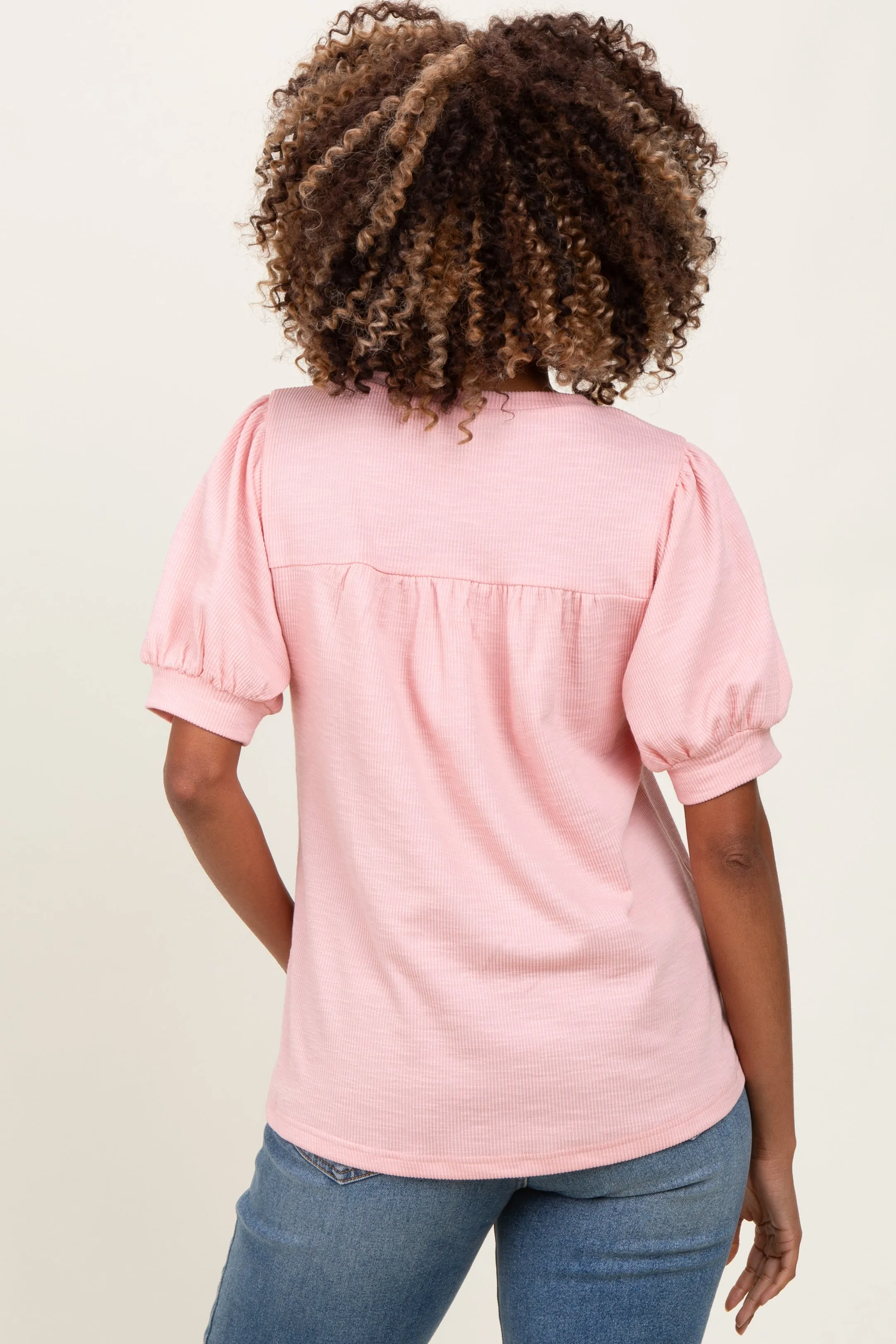 Light Pink Ribbed Puffed Sleeve Maternity Top sold by Pinkblush product image thumbnail 2