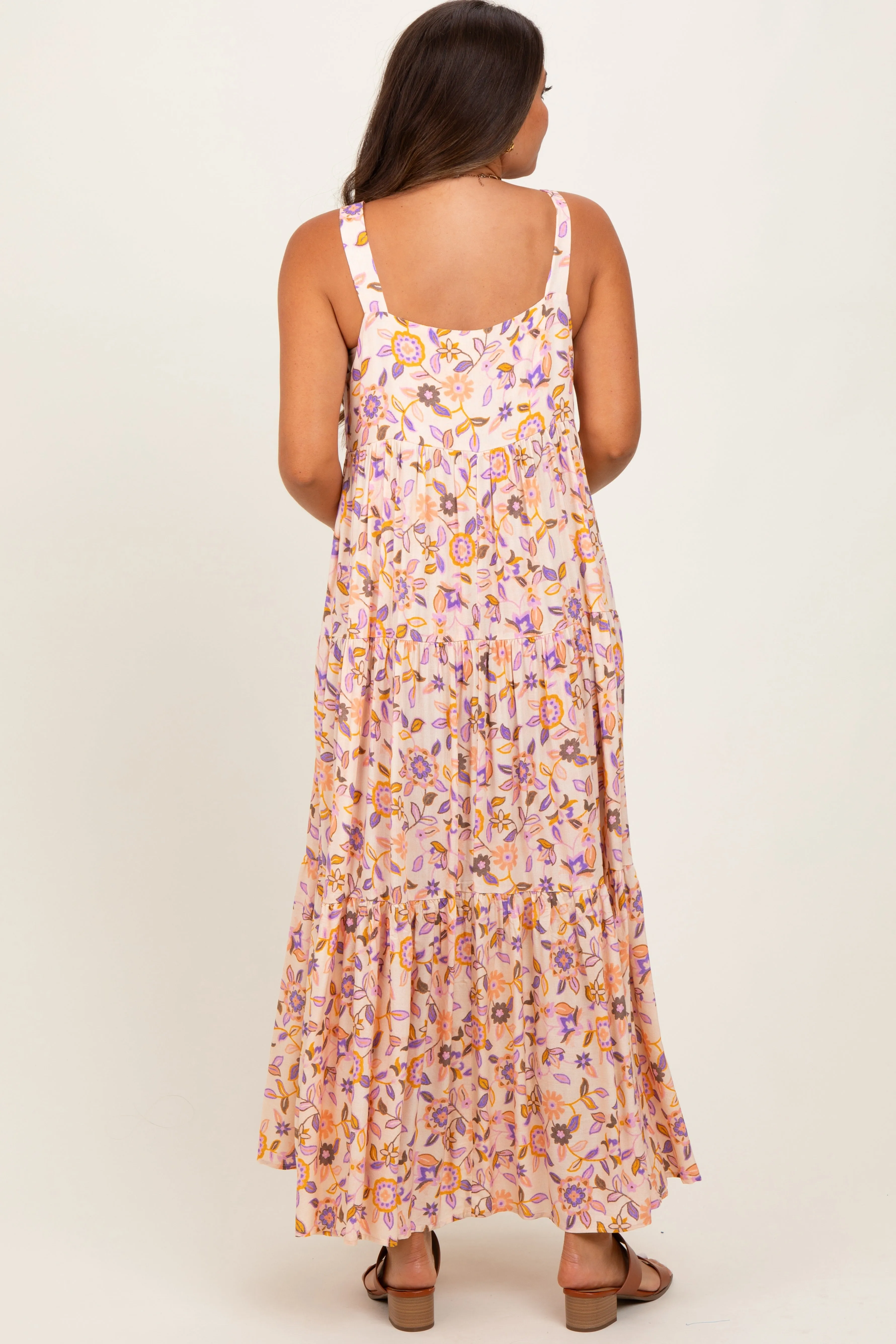 Peach Floral Sleeveless Tiered Maternity Maxi Dress sold by Pinkblush product image thumbnail 3