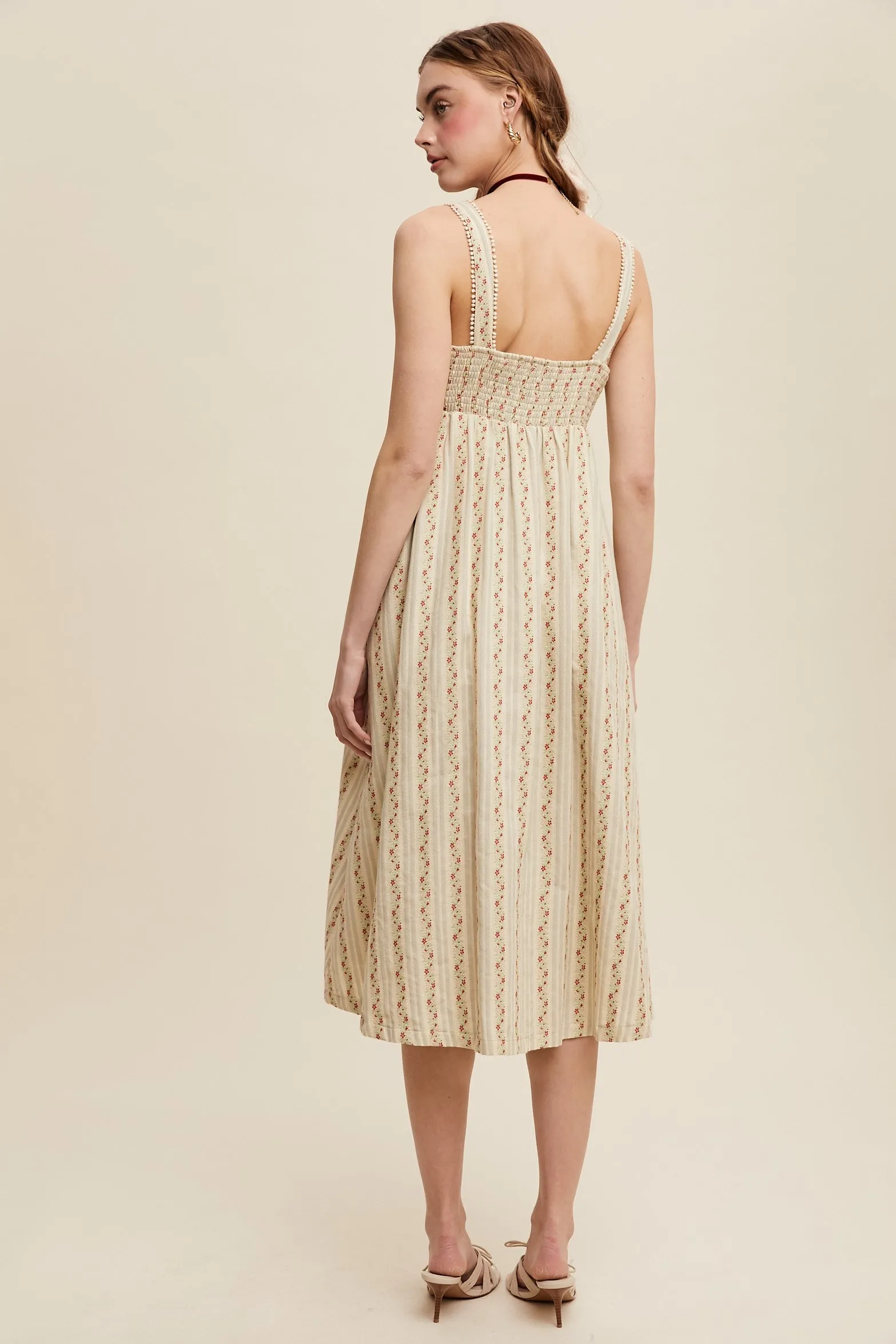 Light Olive Floral Embroidered Striped Midi Dress sold by Pinkblush product image thumbnail 3