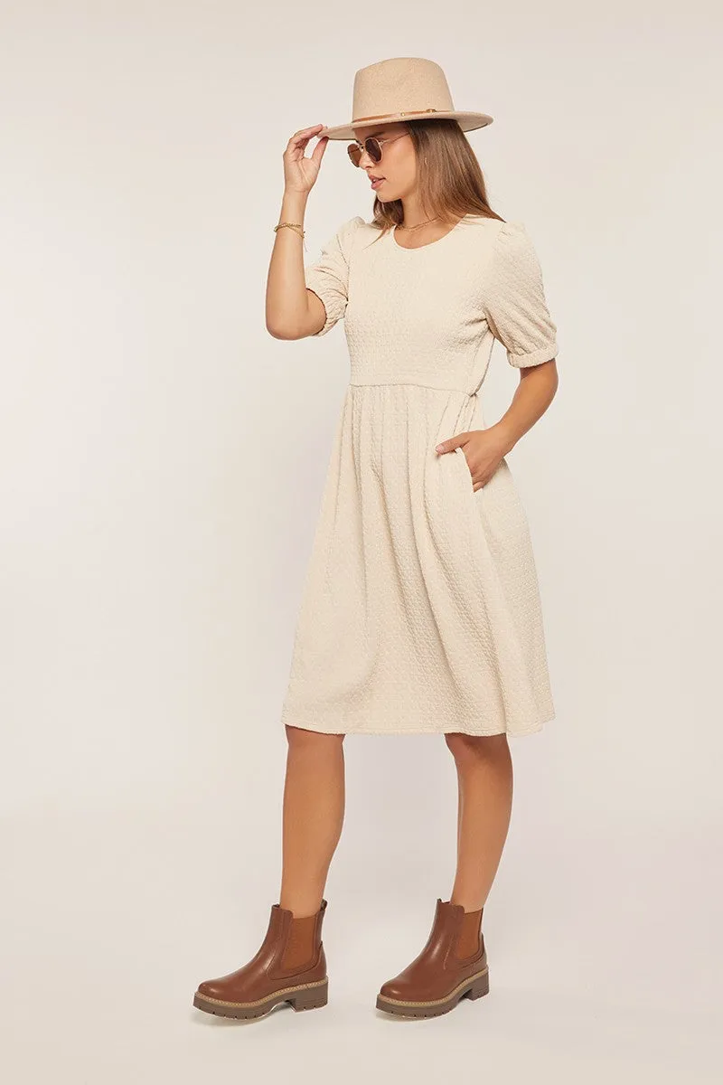Ivory Textured Knit Puff Sleeve Midi Dress sold by Pinkblush product image thumbnail 3
