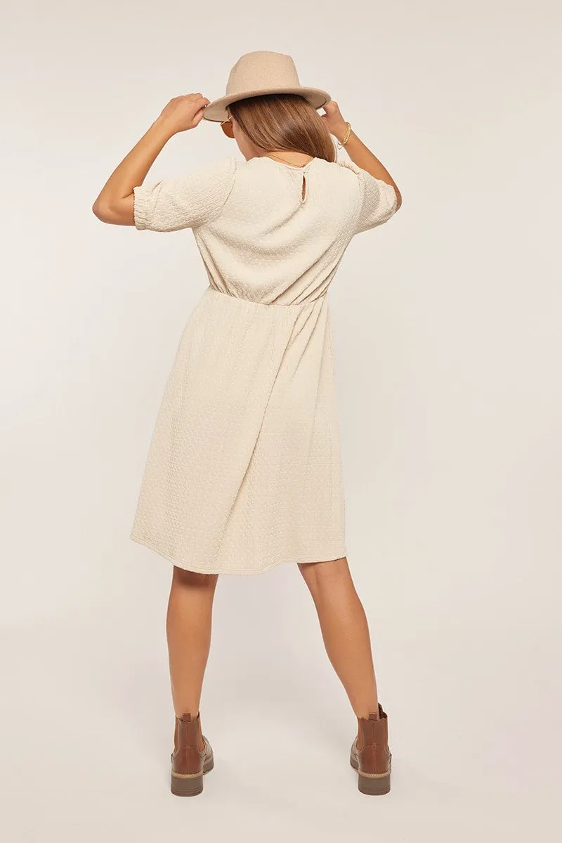 Ivory Textured Knit Puff Sleeve Midi Dress sold by Pinkblush product image thumbnail 4