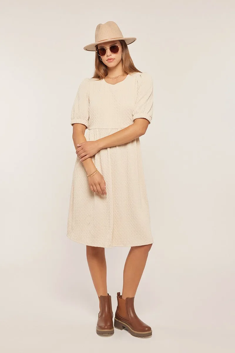 Ivory Textured Knit Puff Sleeve Midi Dress sold by Pinkblush