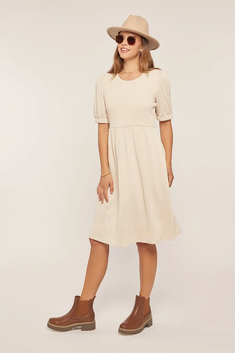 Ivory Textured Knit Puff Sleeve Midi Dress sold by Pinkblush product image thumbnail 2