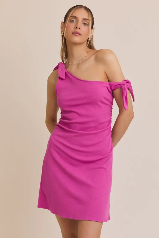 Magenta One Shoulder Tie Sleeveless Dress sold by Pinkblush