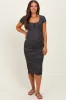 Black Striped Button Square Neck Maternity Dress sold by Pinkblush