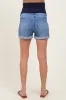 Navy Distressed Rolled Cuff Maternity Jean Shorts sold by Pinkblush