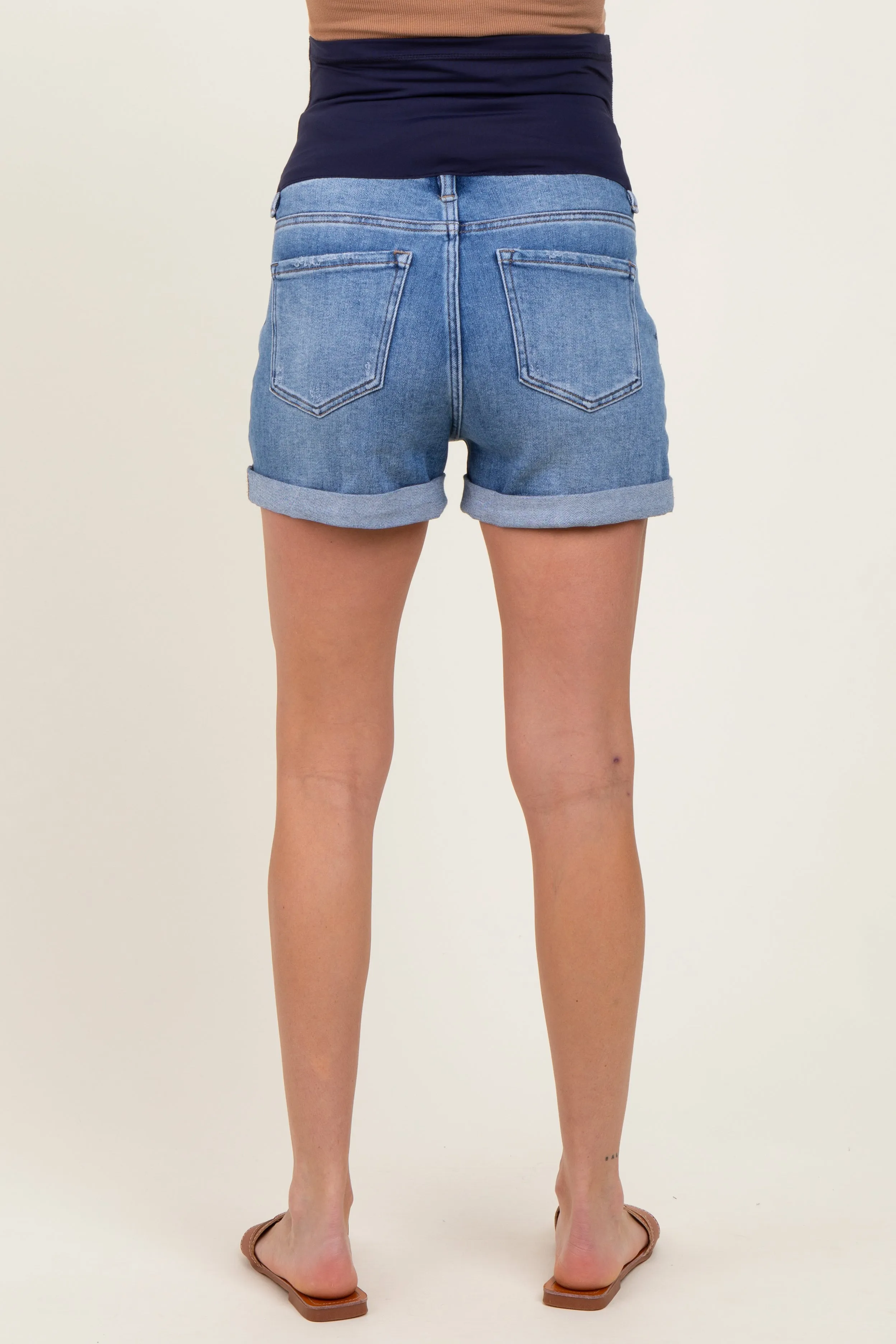 Navy Distressed Rolled Cuff Maternity Jean Shorts sold by Pinkblush product image thumbnail 4