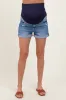 Navy Distressed Rolled Cuff Maternity Jean Shorts sold by Pinkblush