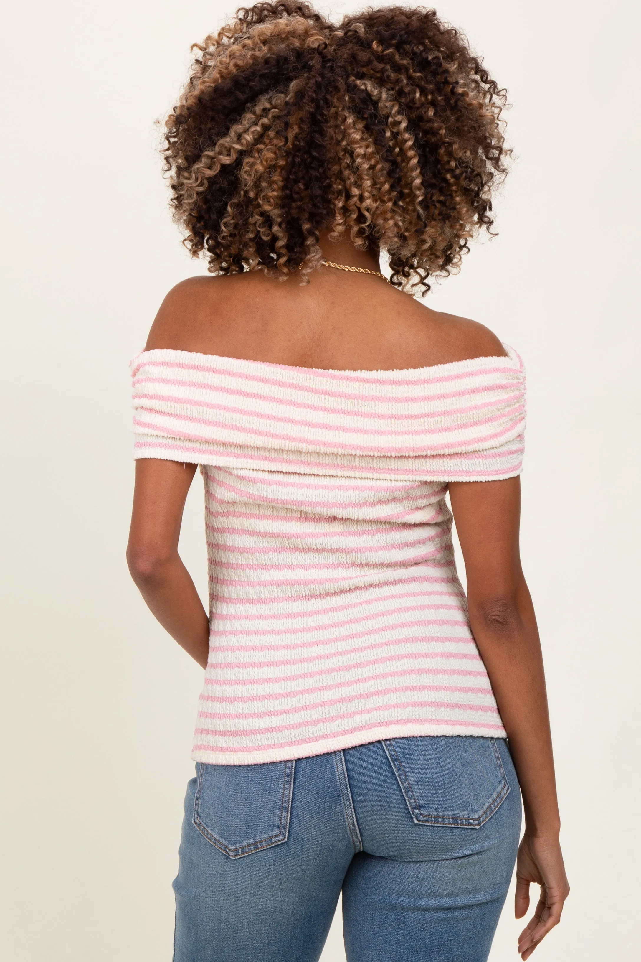 Light Pink Off The Shoulder Striped Maternity Top sold by Pinkblush product image thumbnail 3