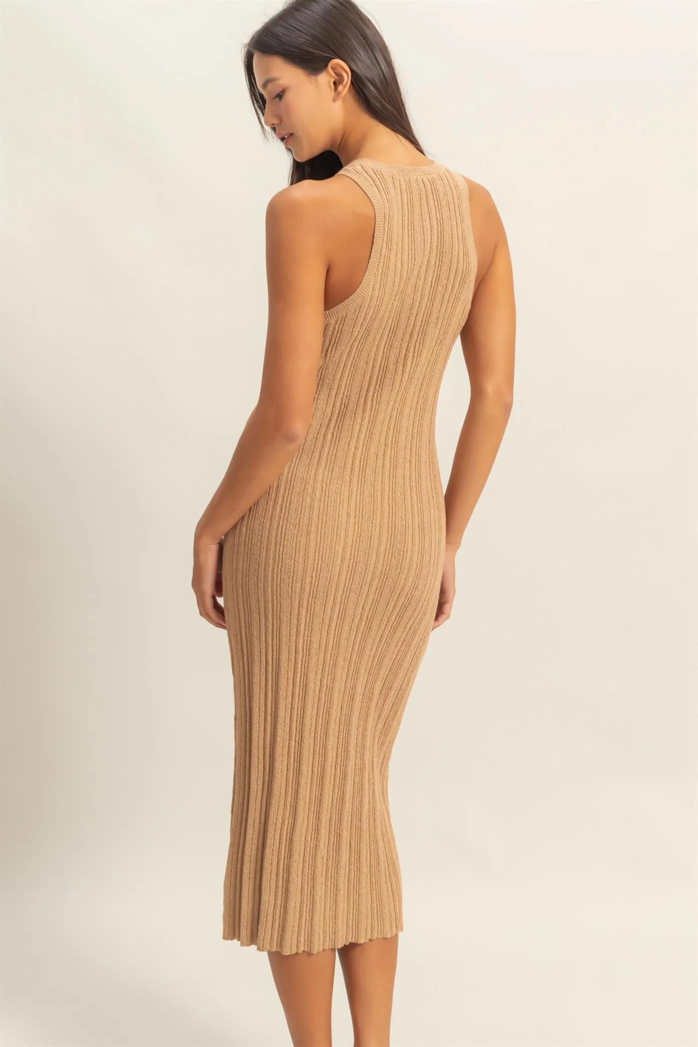 Taupe Round Neck Bodycon Ribbed Knit Midi Dress sold by Pinkblush product image thumbnail 3