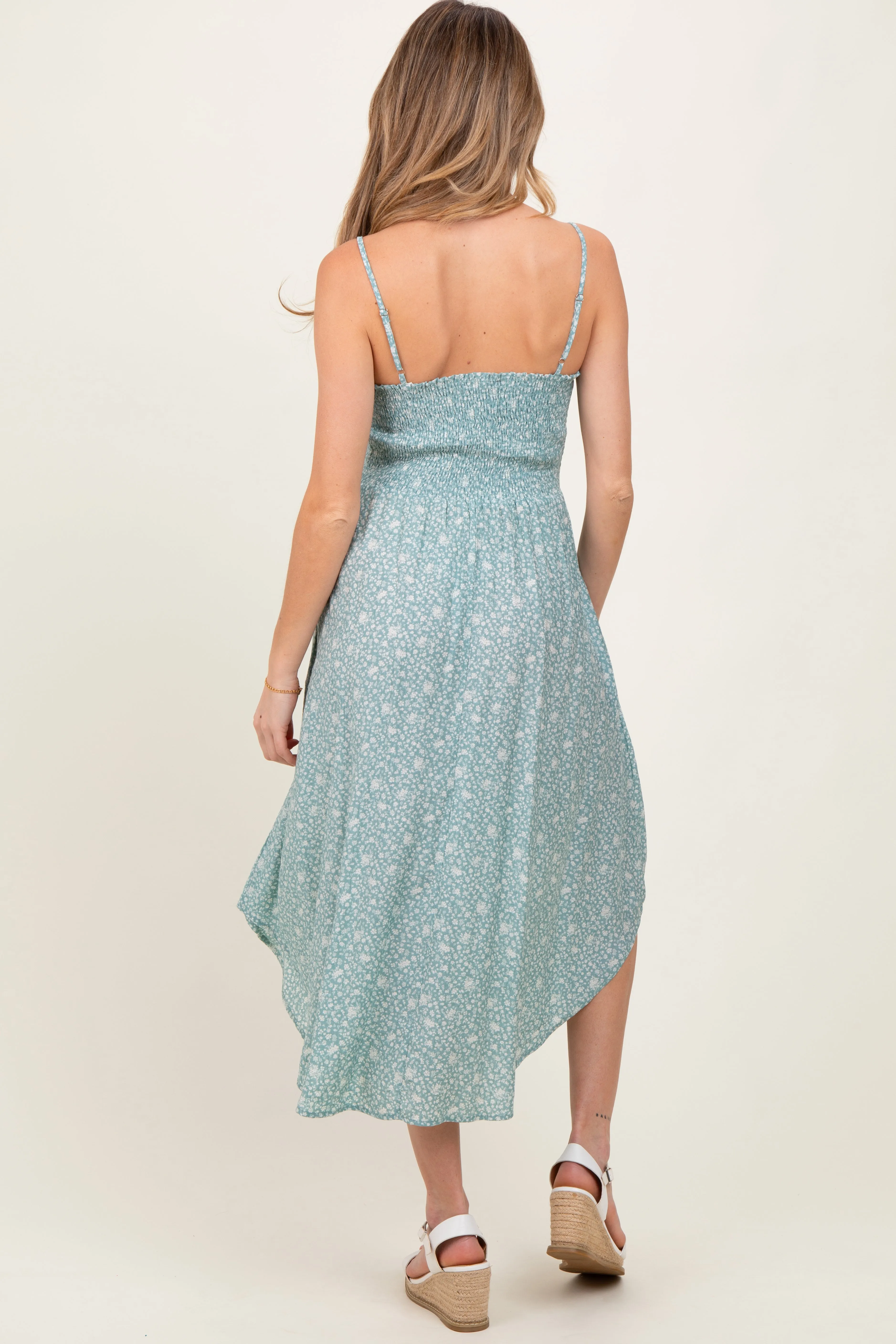 Mint Floral Cinched Front Tie Maternity Midi Dress sold by Pinkblush product image thumbnail 4