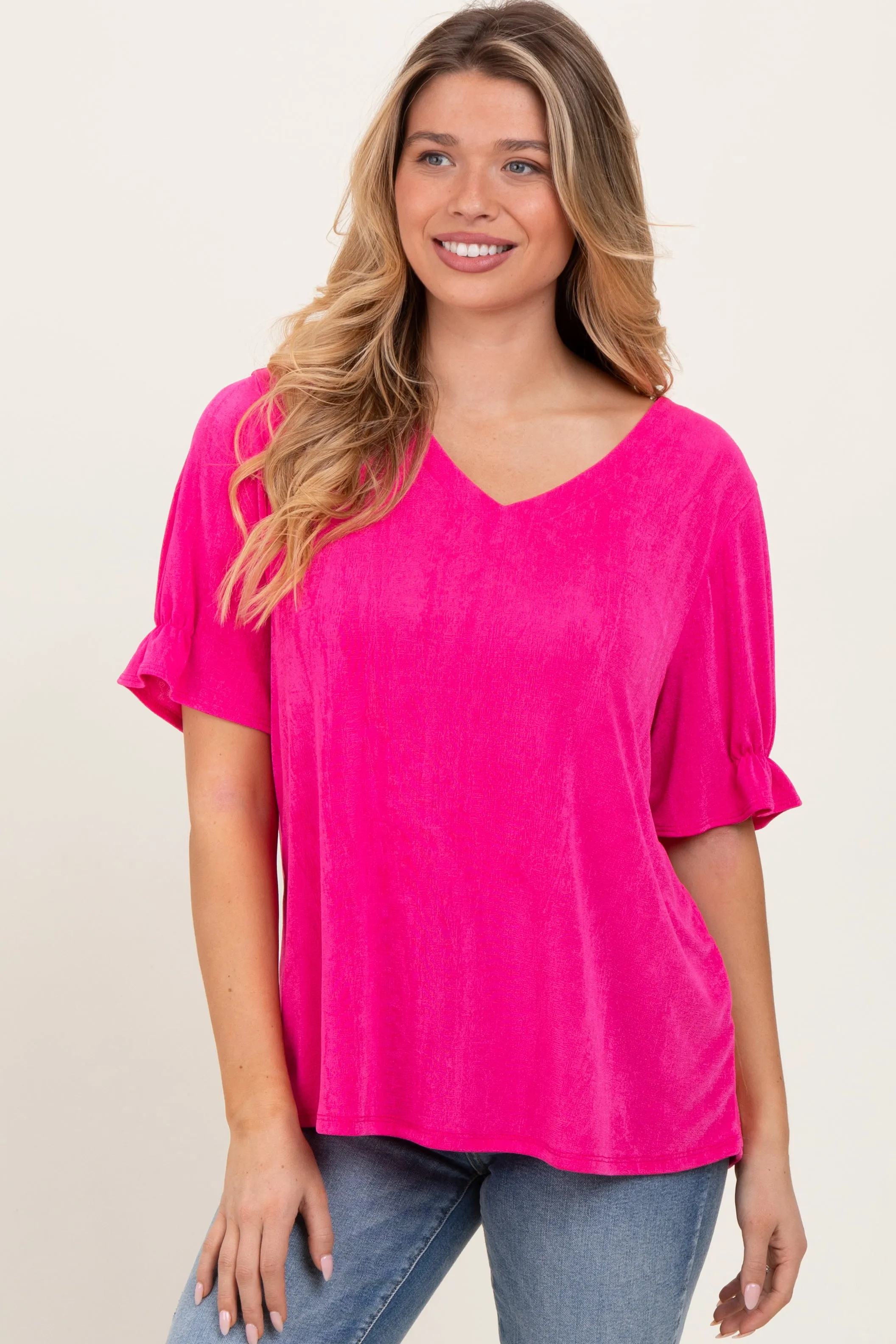 Pink Relaxed Ruffle Detail Short Sleeve Maternity Top sold by Pinkblush product image thumbnail 4