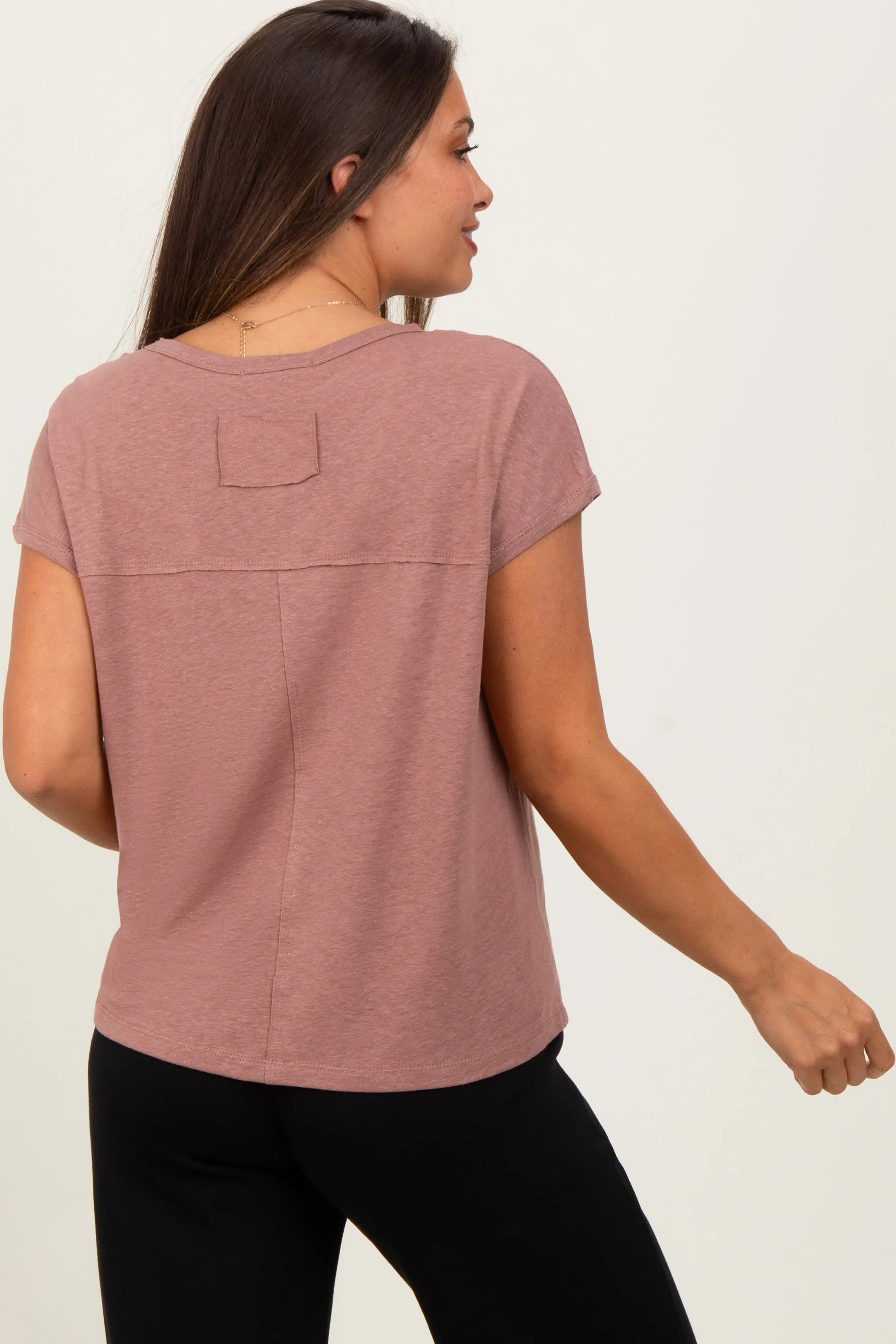 Brown Linen Blend Maternity Short Sleeve Tee sold by Pinkblush product image thumbnail 2