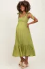 Light Olive Scallop Trim Shoulder Tie Maternity Midi Dress sold by Pinkblush