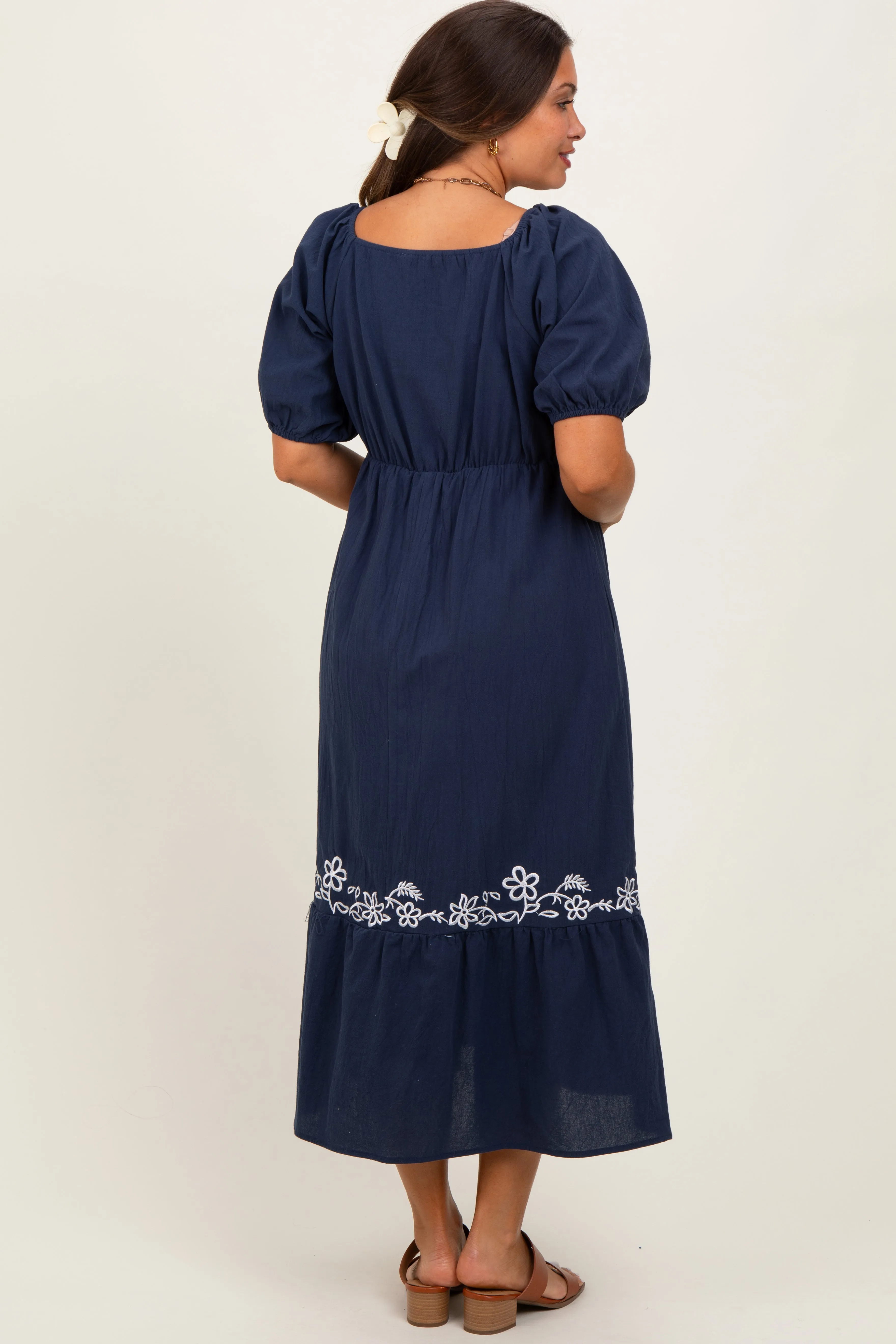 Navy Embroidered Floral Square Neck Maternity Maxi Dress sold by Pinkblush product image thumbnail 3