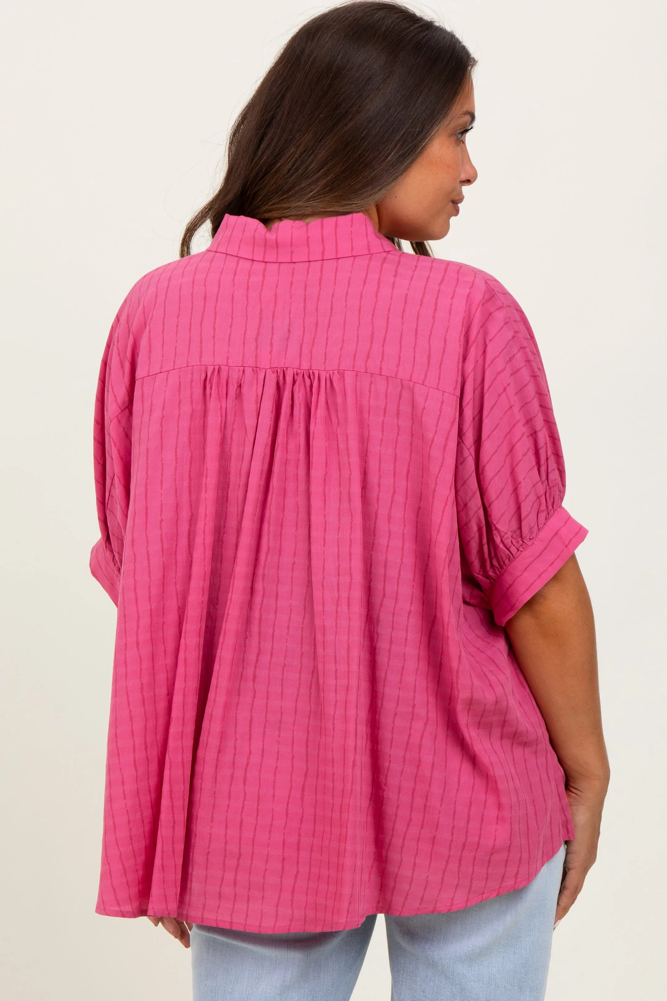 Fuchsia Striped Drop Shoulder Button Down Maternity Blouse sold by Pinkblush product image thumbnail 3