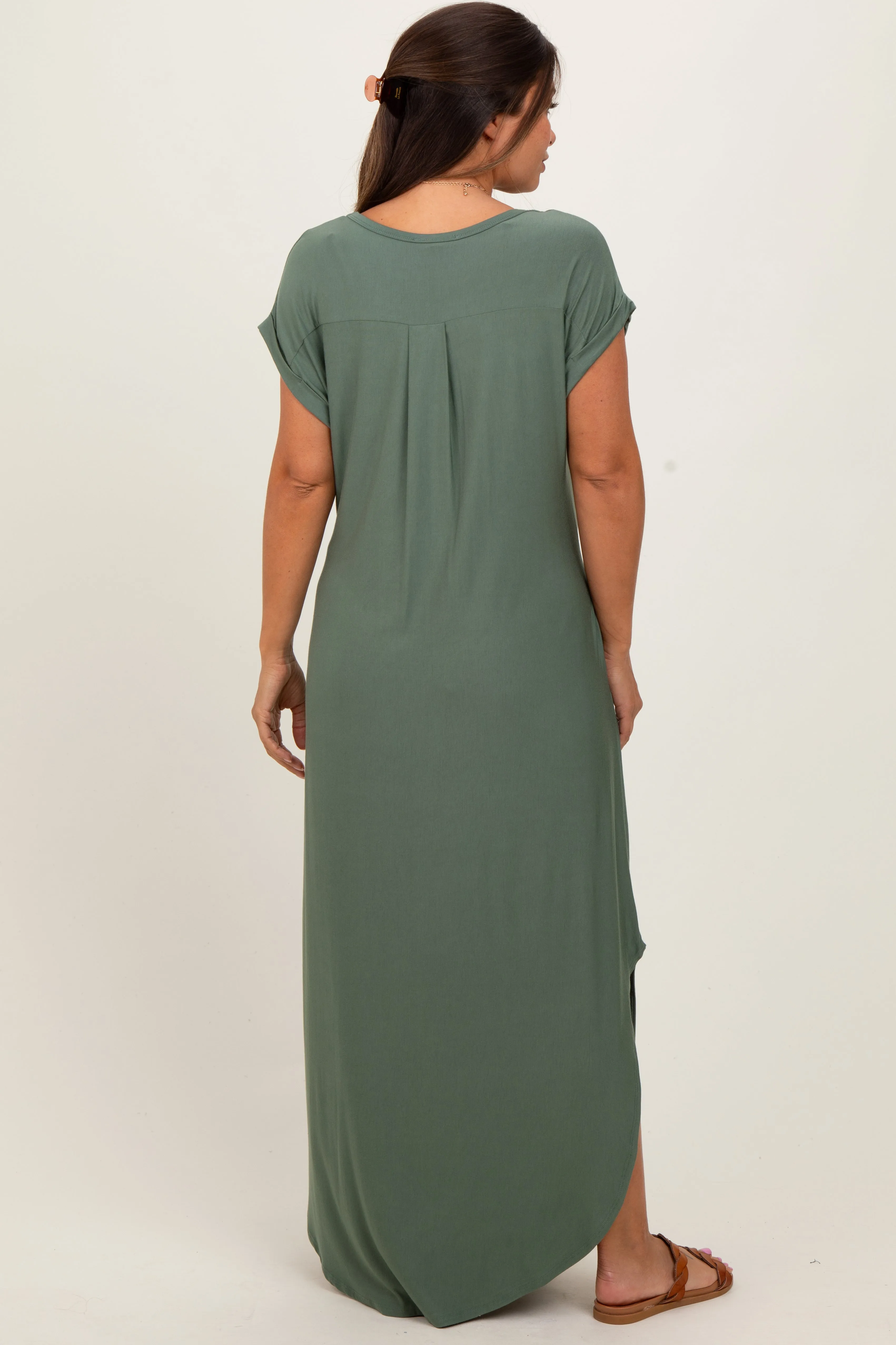 Light Olive Round Hem Side Slit Maternity Maxi Dress sold by Pinkblush product image thumbnail 3