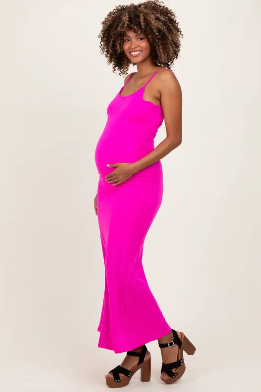 Fuchsia Backless Fishtail Sleeveless Maternity Maxi Dress sold by Pinkblush