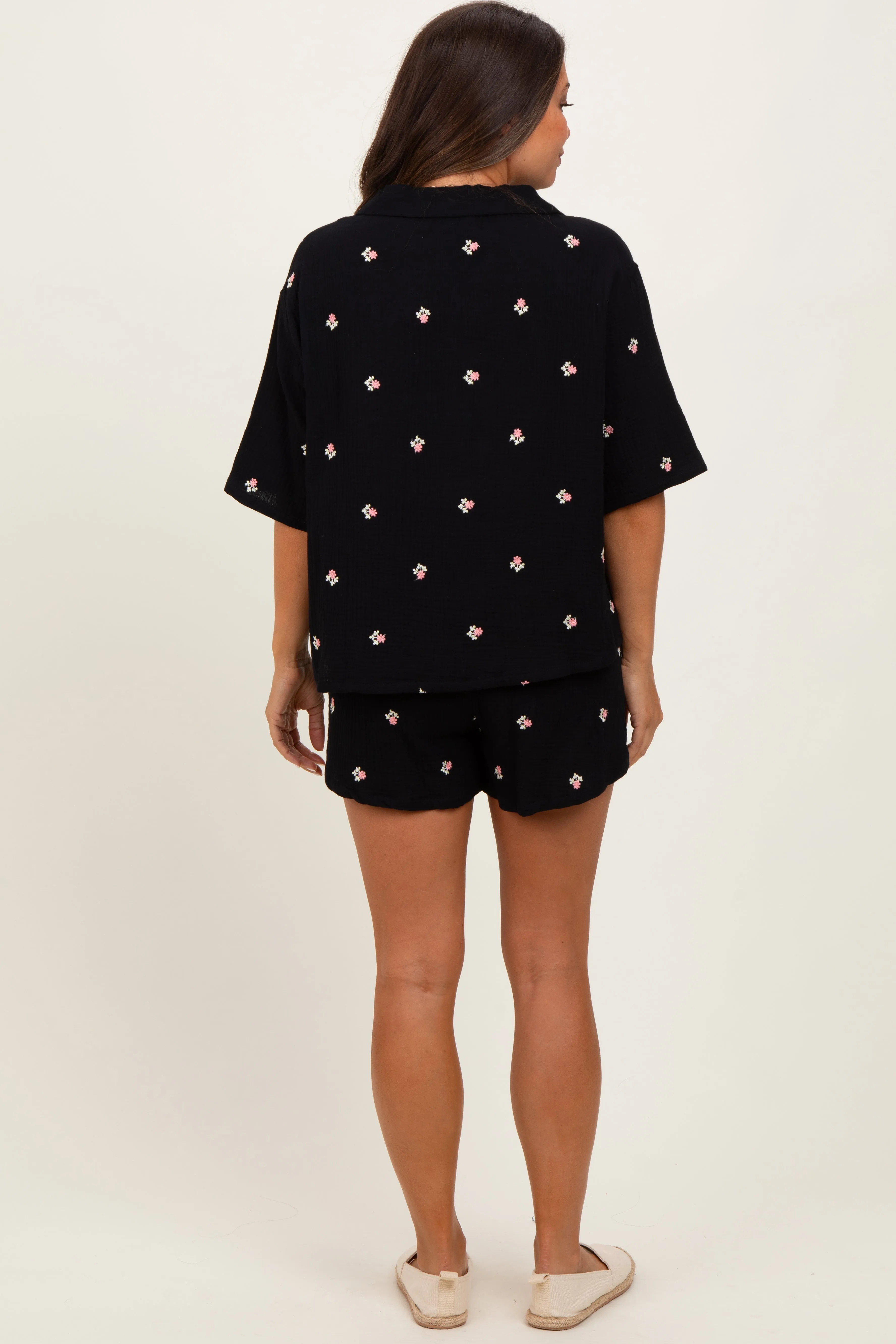 Black Floral Embroidered Top And Shorts Maternity Set sold by Pinkblush product image thumbnail 3