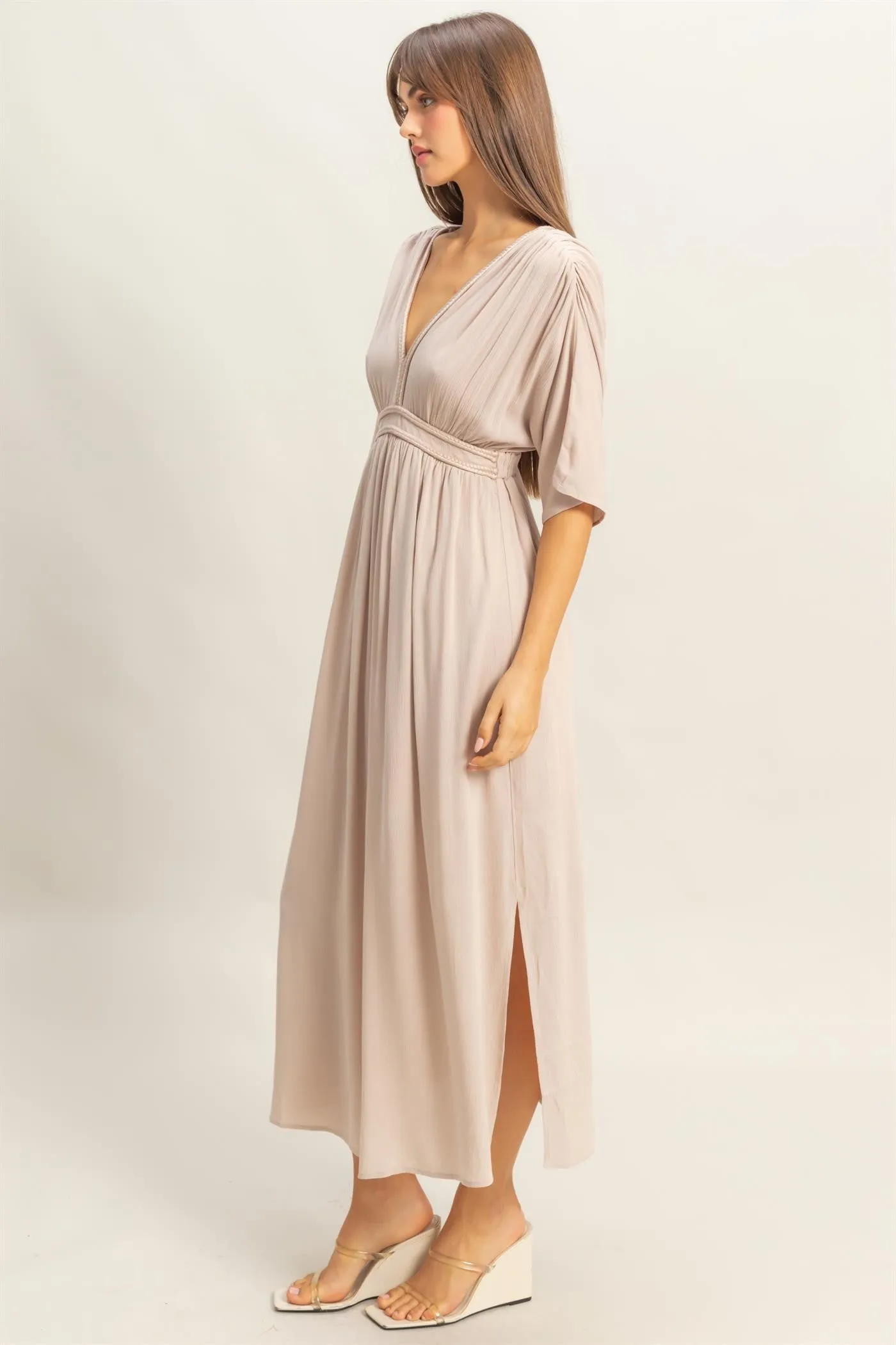 Beige V-Neck Braid Detail Maxi Dress sold by Pinkblush product image thumbnail 2